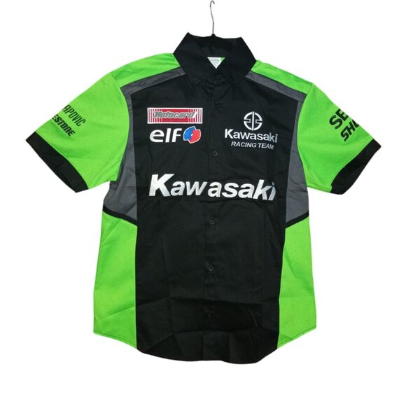 Racing Team Shirt Kawasaki Motocross Green Black Button-Up | Size 2XL - Picture 2 of 4